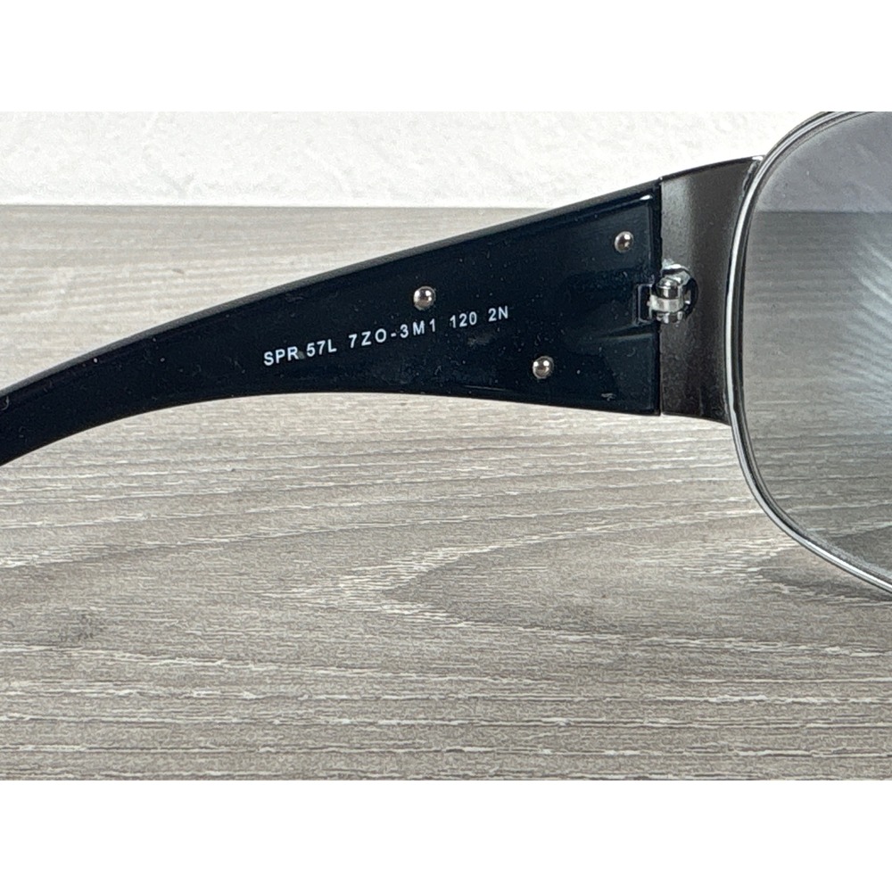 Prada Milano Shield Sunglasses Purple Arms Silver Triangle Logo SPR 57L Italy - Picture 7 of 8